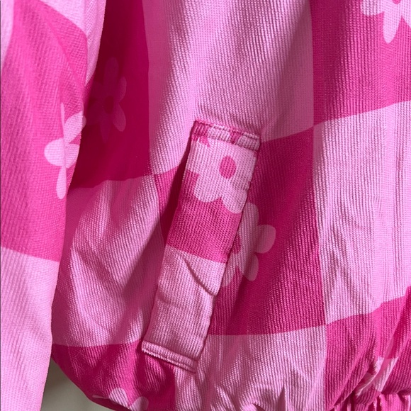 Floral Pink Checkered Women's Puffer Jacket - Picture 5 of 11
